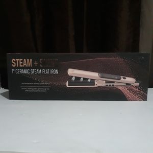Steam + Shine 1" Ceramic Steam Flat Iron in Rose Gold Removable Water Tank (NEW)